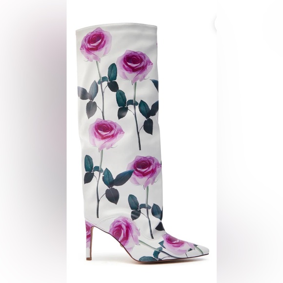 Floral White and Pink Women's Boots - Picture 3 of 5
